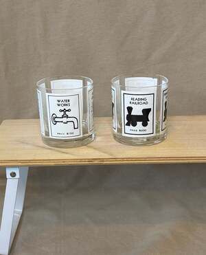Vintage Hasbro Monopoly Board Game Rocks Glasses (Set of 2)